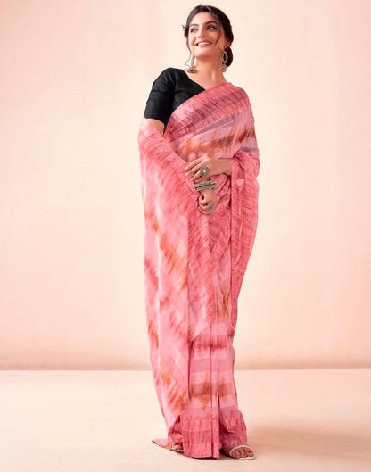 Ready to Wear Light Pink Georgette Printed Saree