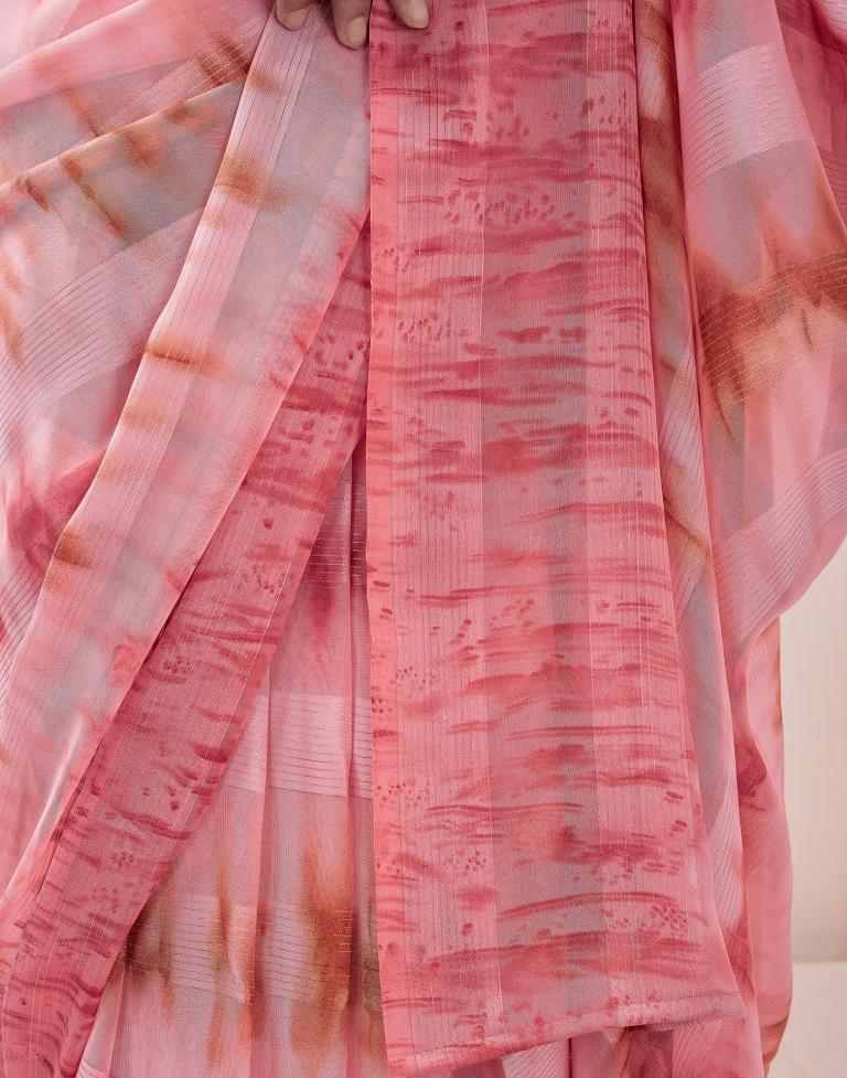 Ready to Wear Light Pink Georgette Printed Saree