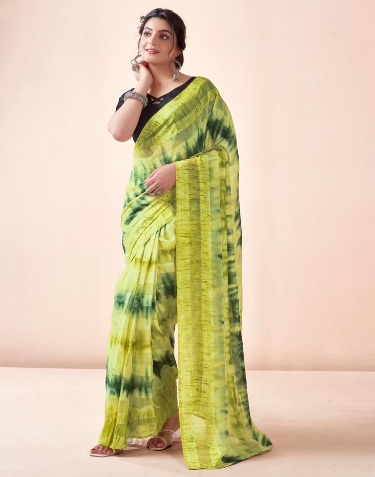 Ready to Wear Green Georgette Printed Saree