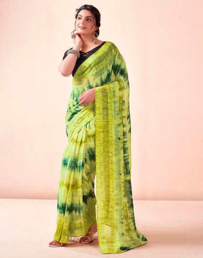 Ready to Wear Green Georgette Printed Saree