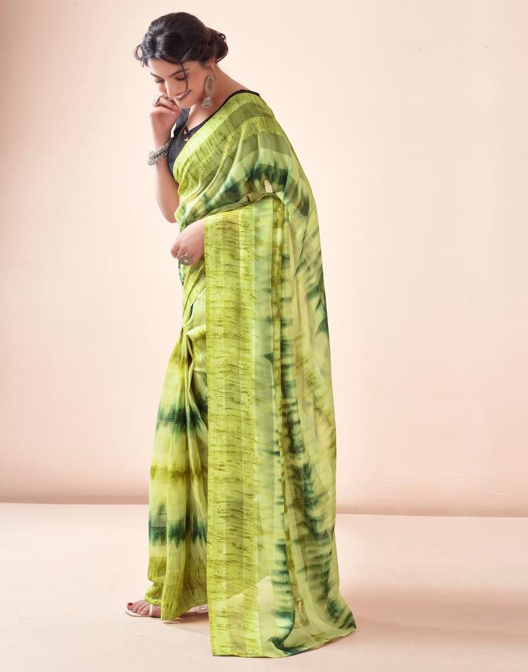 Ready to Wear Green Georgette Printed Saree