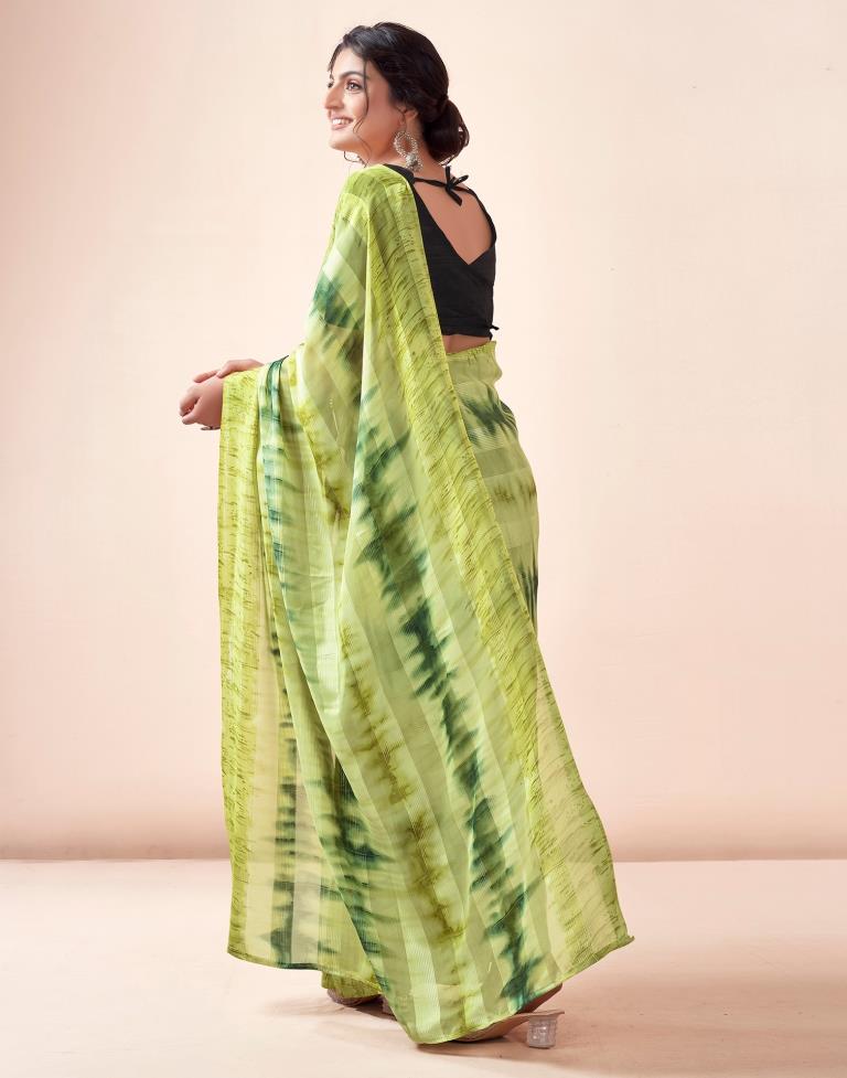 Ready to Wear Green Georgette Printed Saree