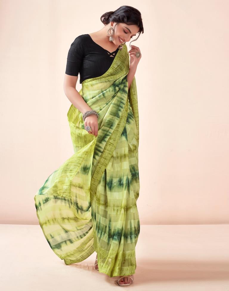 Ready to Wear Green Georgette Printed Saree