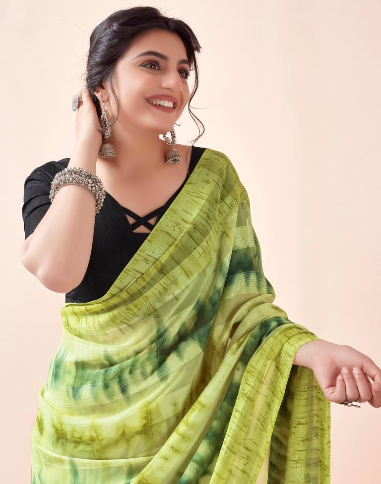 Ready to Wear Green Georgette Printed Saree
