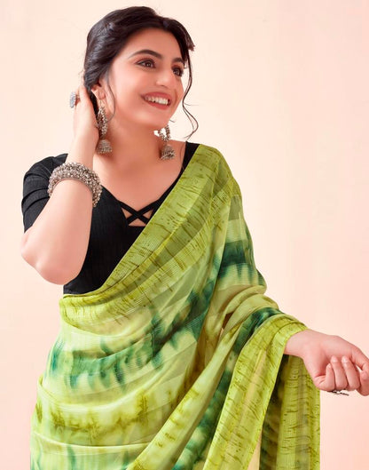 Ready to Wear Green Georgette Printed Saree