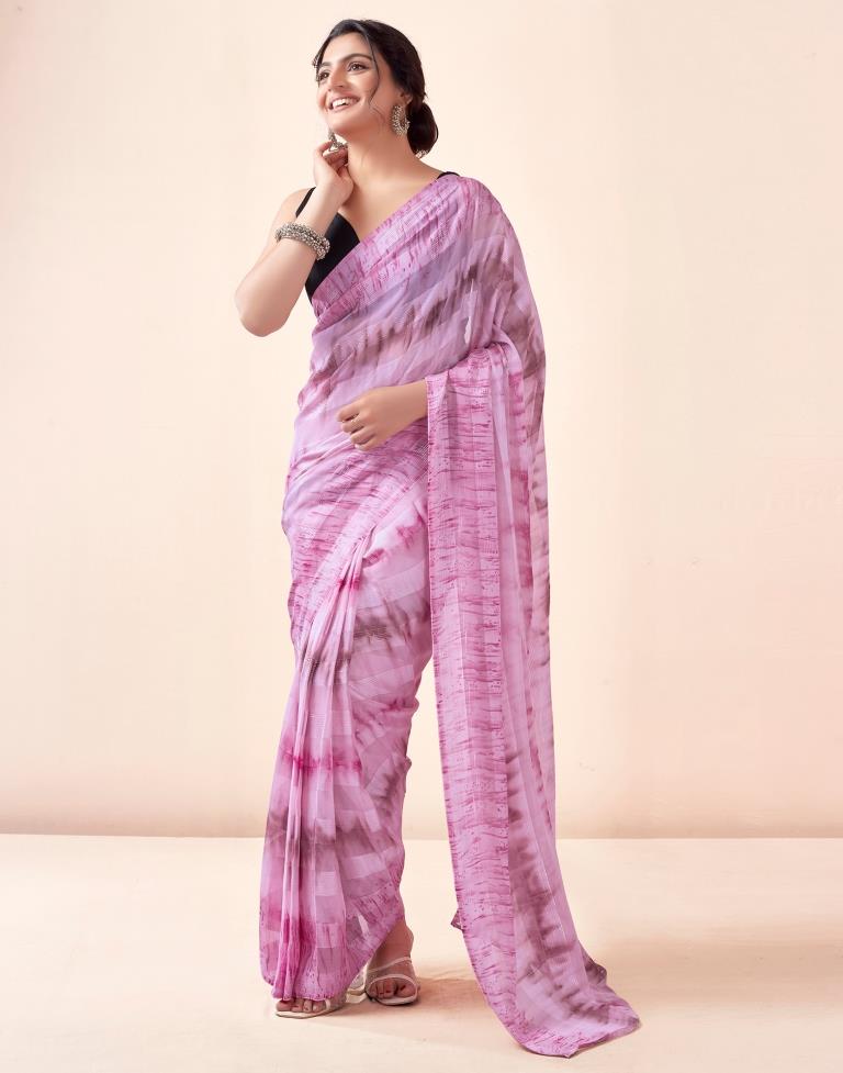 Ready to Wear Light Pink Georgette Printed Saree