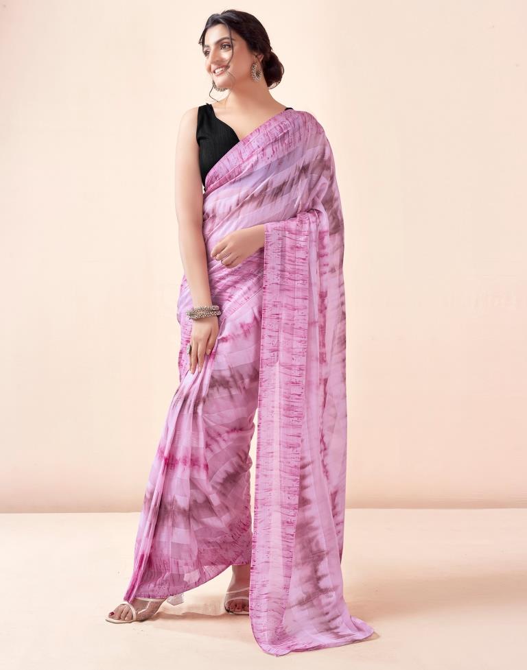 Ready to Wear Light Pink Georgette Printed Saree