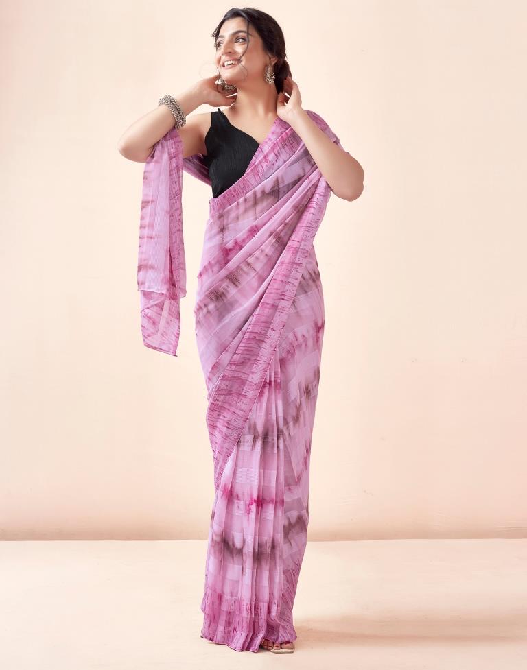 Ready to Wear Light Pink Georgette Printed Saree