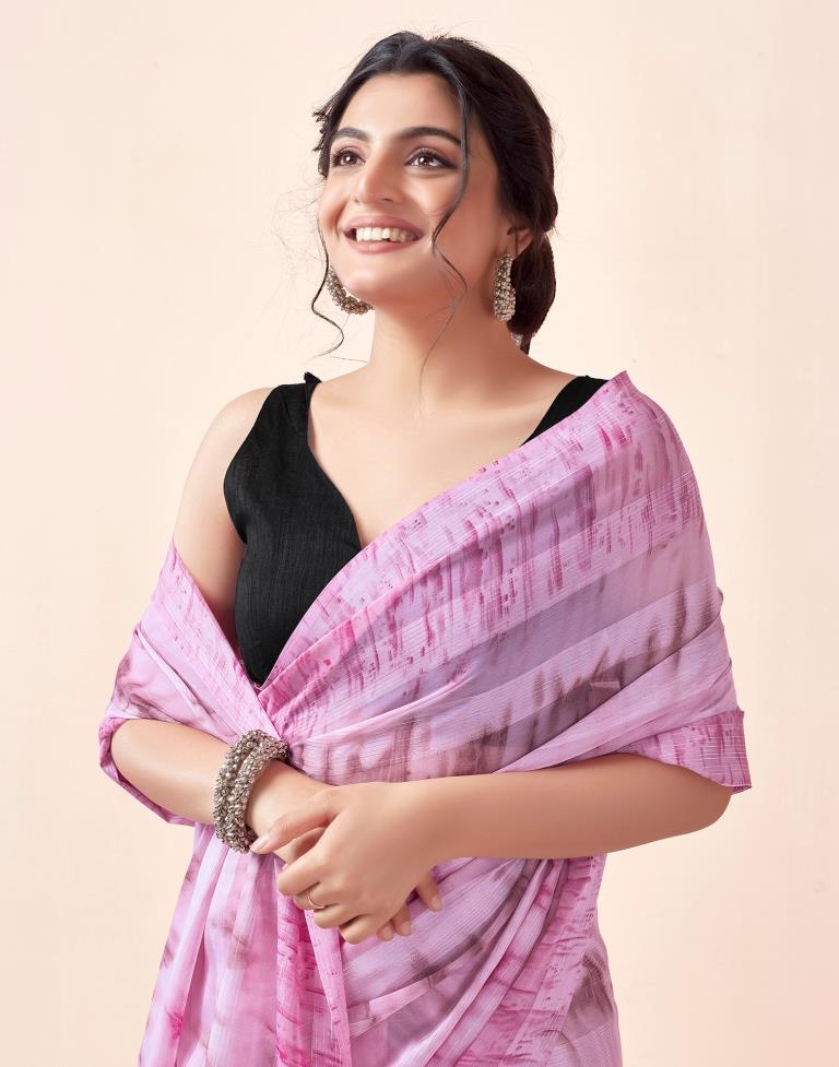 Ready to Wear Light Pink Georgette Printed Saree