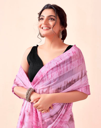 Ready to Wear Light Pink Georgette Printed Saree