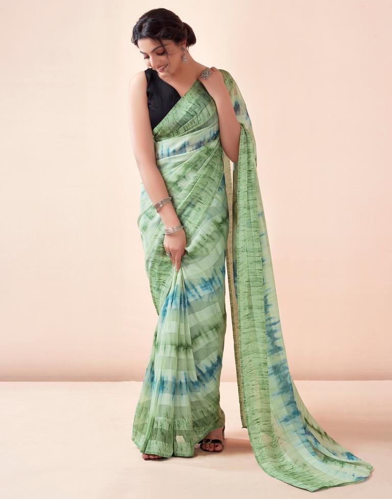 Ready to Wear Pista Green Georgette Printed Saree