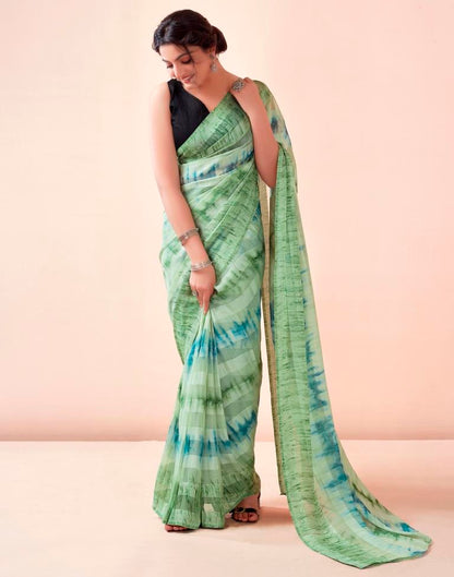 Ready to Wear Pista Green Georgette Printed Saree