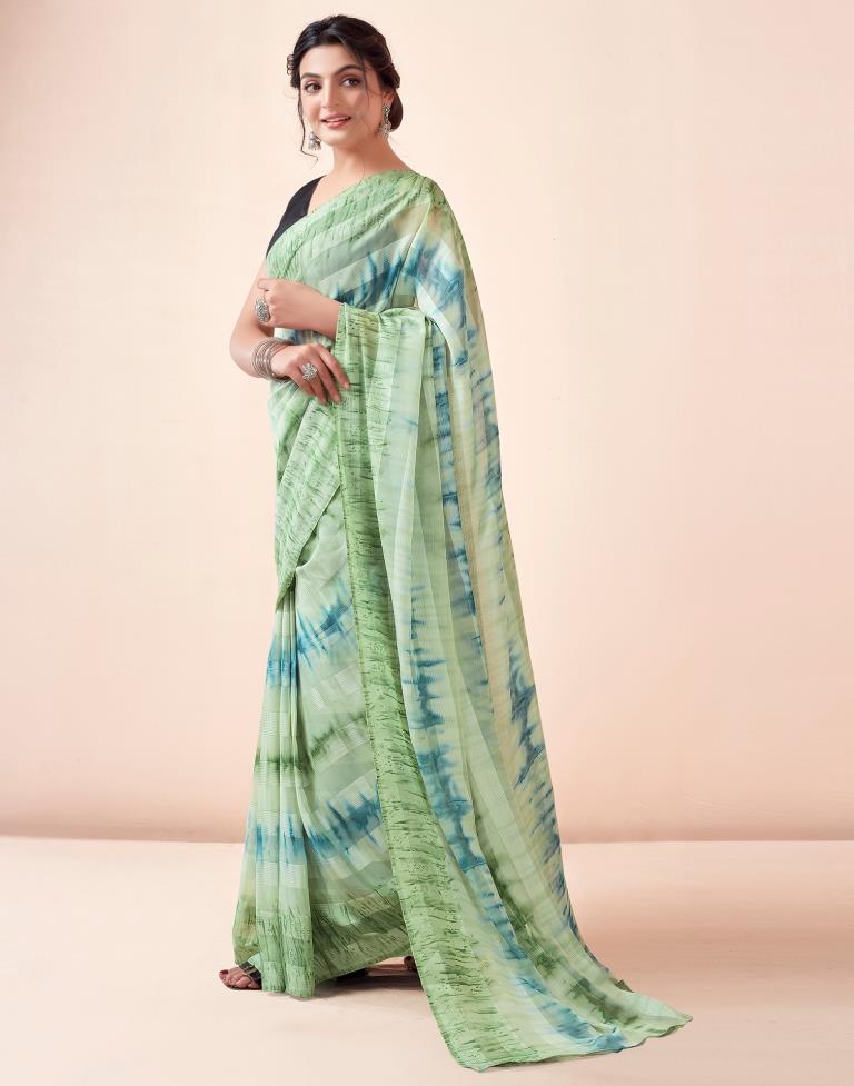 Ready to Wear Pista Green Georgette Printed Saree
