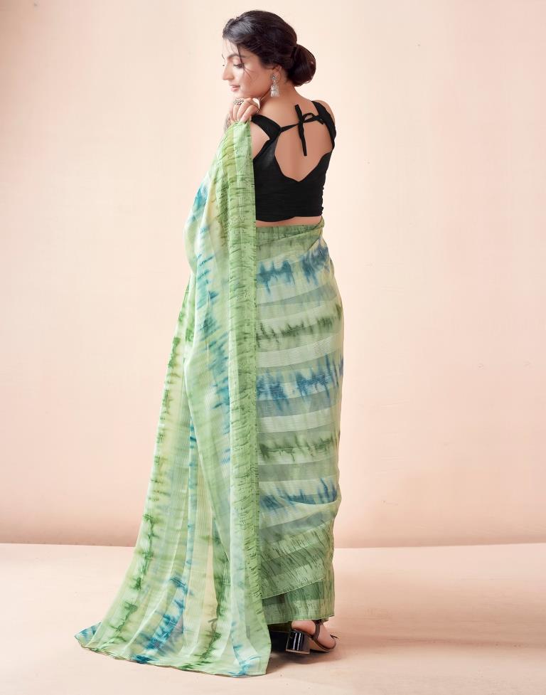 Ready to Wear Pista Green Georgette Printed Saree