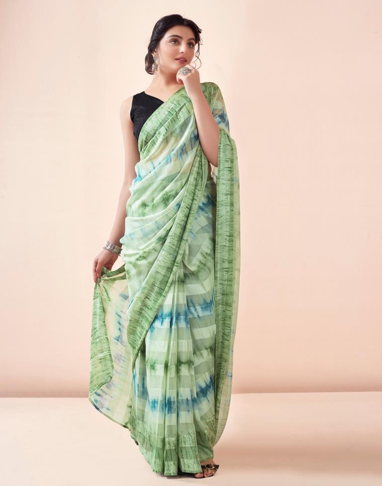 Ready to Wear Pista Green Georgette Printed Saree