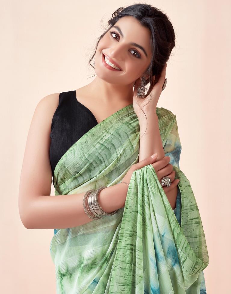 Ready to Wear Pista Green Georgette Printed Saree
