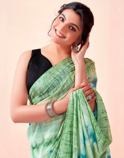 Ready to Wear Pista Green Georgette Printed Saree
