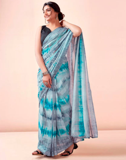 Ready to Wear Mint Grey Georgette Printed Saree