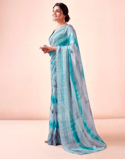 Ready to Wear Mint Grey Georgette Printed Saree