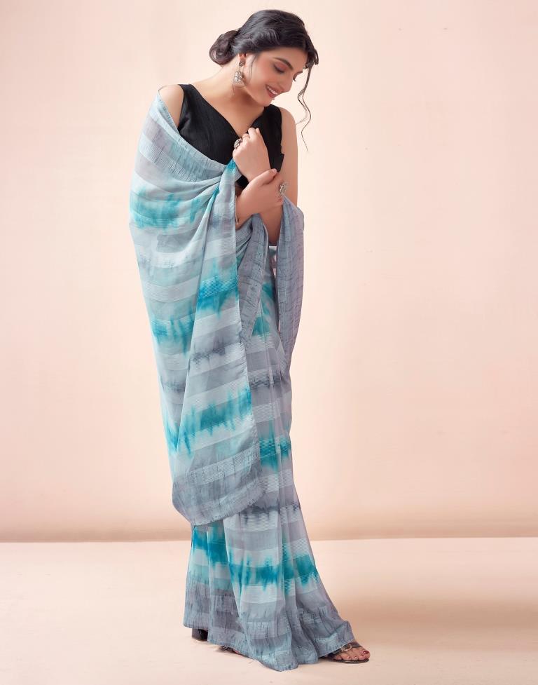 Ready to Wear Mint Grey Georgette Printed Saree