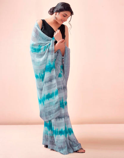 Ready to Wear Mint Grey Georgette Printed Saree