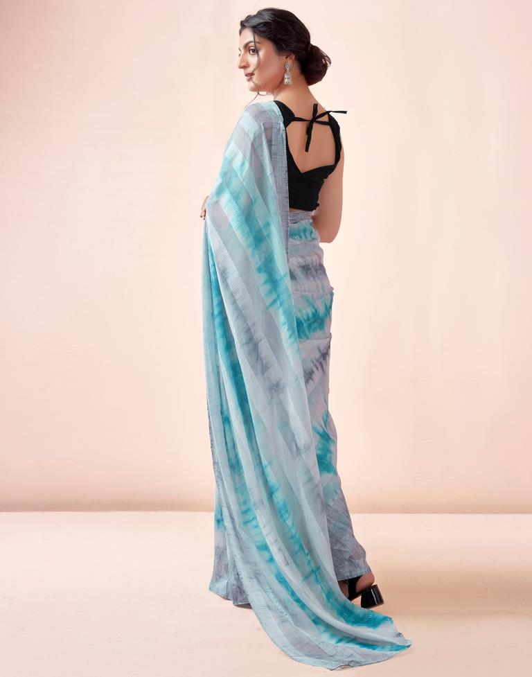 Ready to Wear Mint Grey Georgette Printed Saree