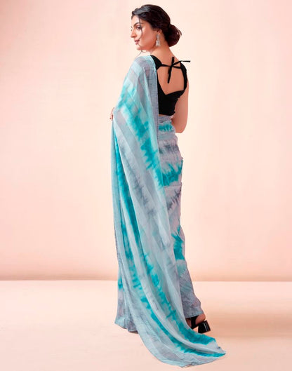 Ready to Wear Mint Grey Georgette Printed Saree