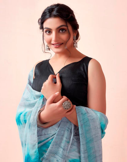 Ready to Wear Mint Grey Georgette Printed Saree