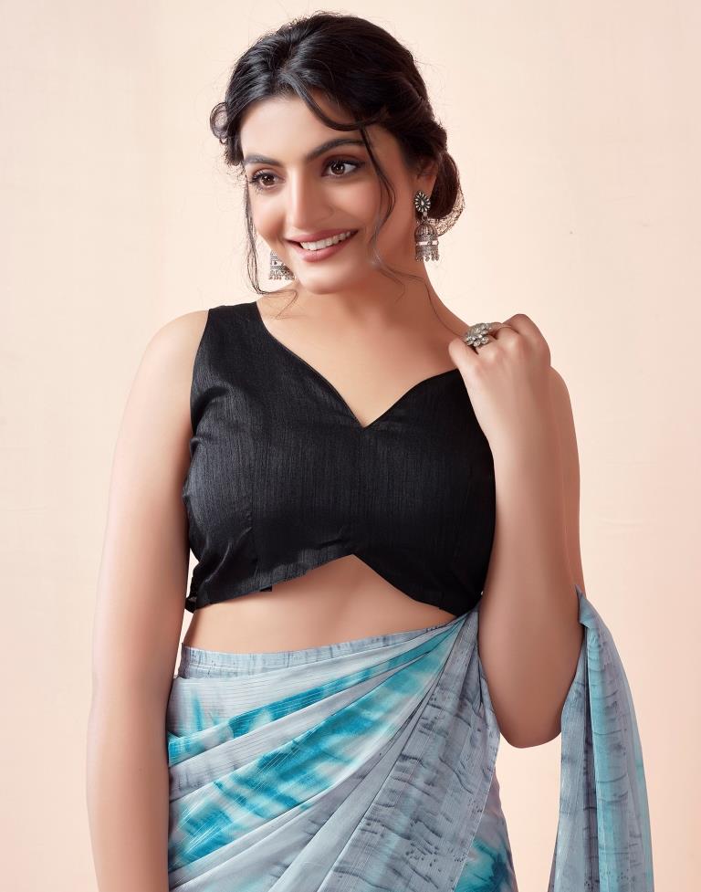 Ready to Wear Mint Grey Georgette Printed Saree