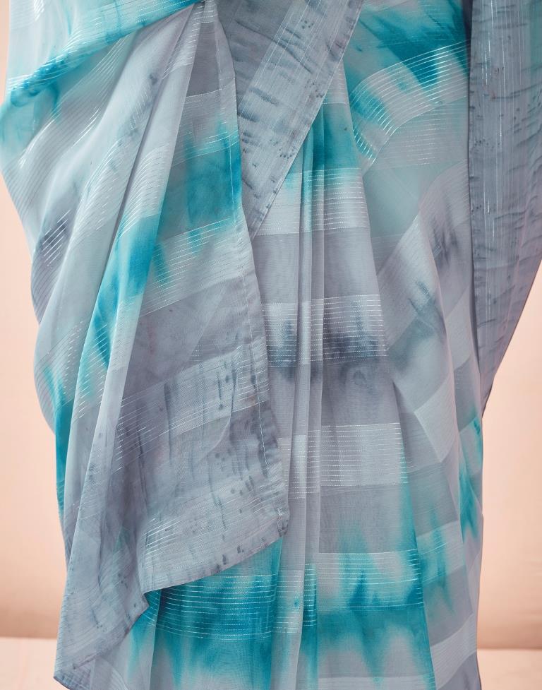 Ready to Wear Mint Grey Georgette Printed Saree