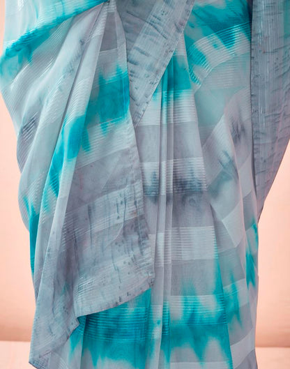 Ready to Wear Mint Grey Georgette Printed Saree