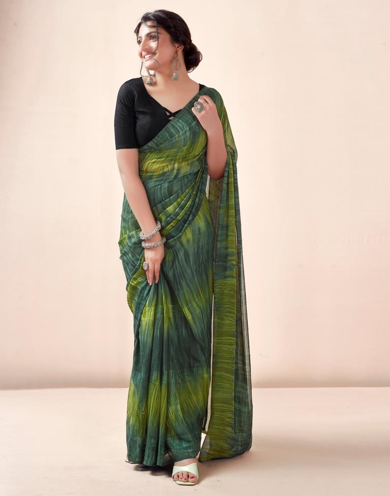 Ready to Wear Dark Green Georgette Printed Saree