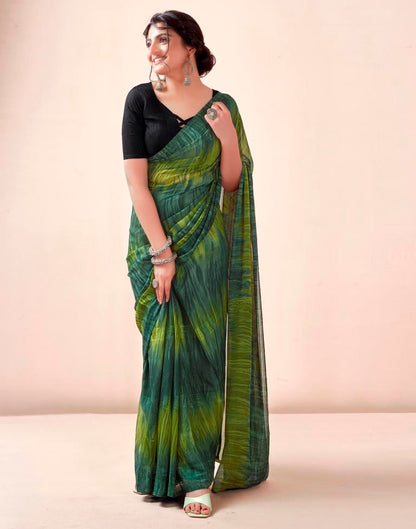 Ready to Wear Dark Green Georgette Printed Saree