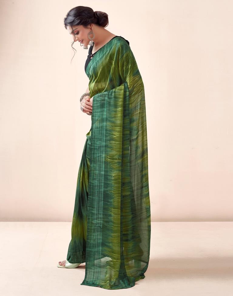 Ready to Wear Dark Green Georgette Printed Saree