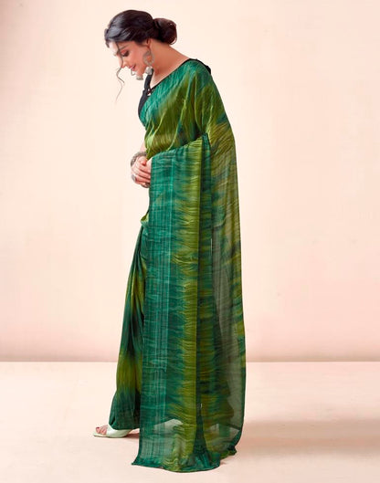 Ready to Wear Dark Green Georgette Printed Saree