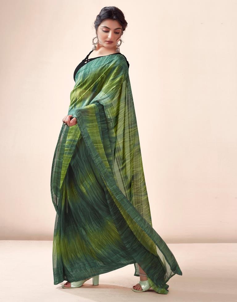 Ready to Wear Dark Green Georgette Printed Saree