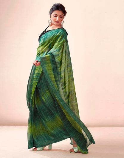 Ready to Wear Dark Green Georgette Printed Saree