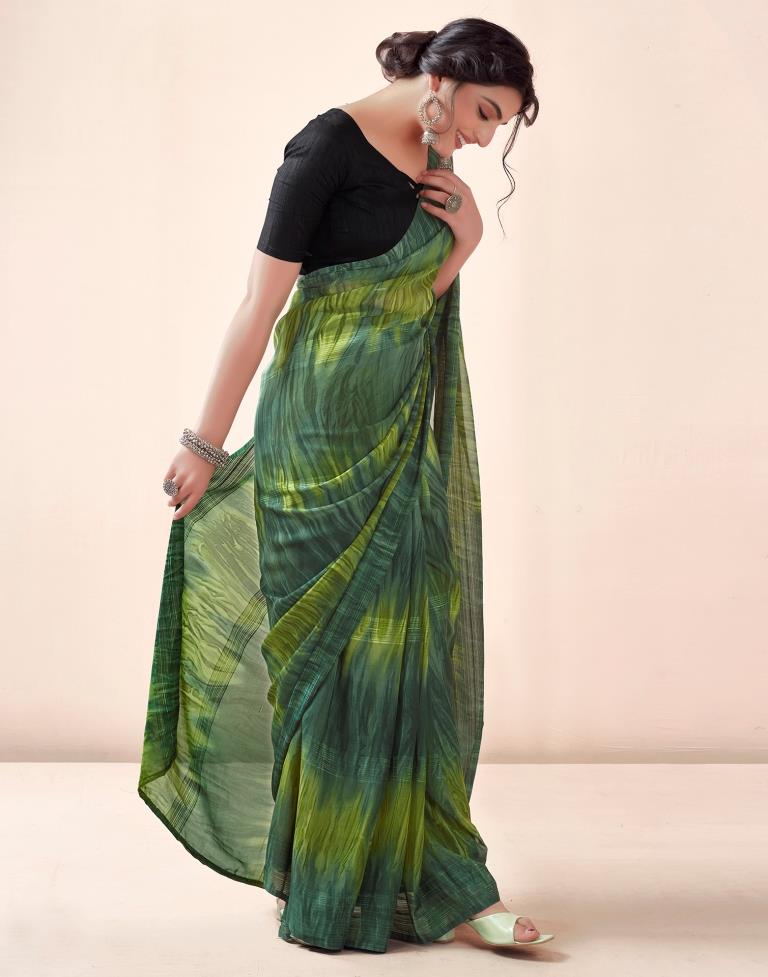 Ready to Wear Dark Green Georgette Printed Saree