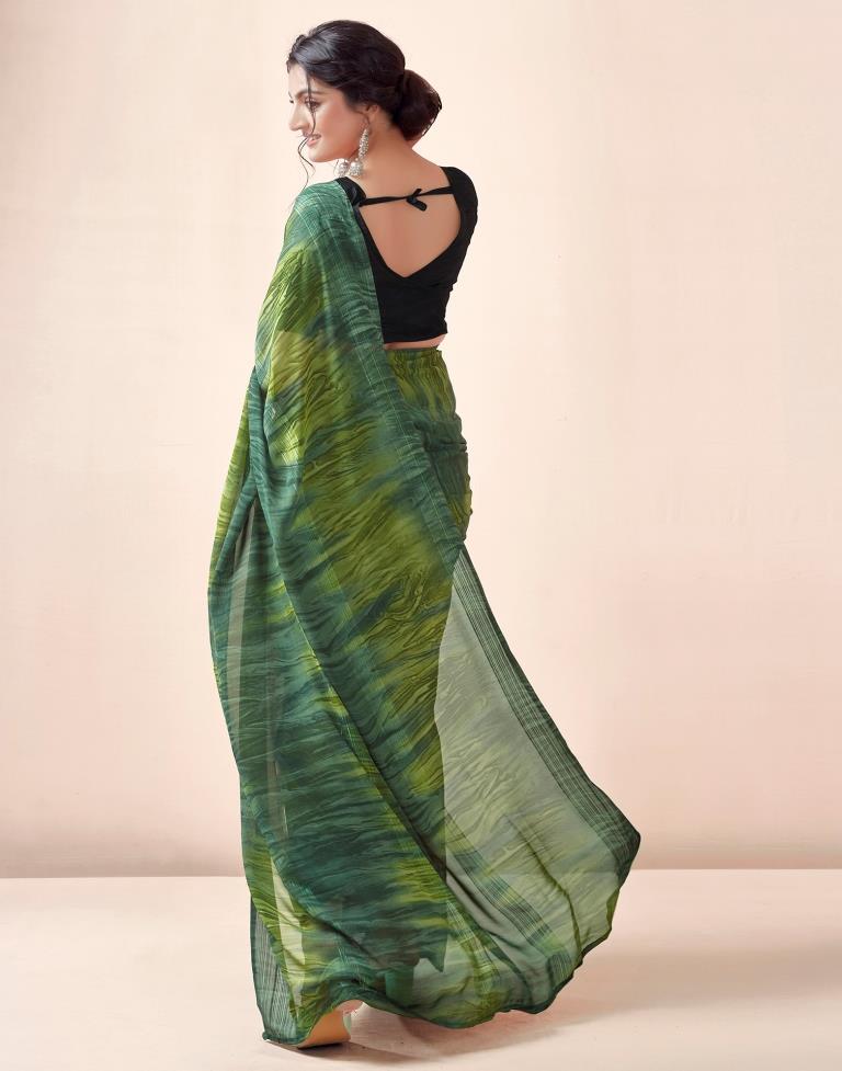 Ready to Wear Dark Green Georgette Printed Saree