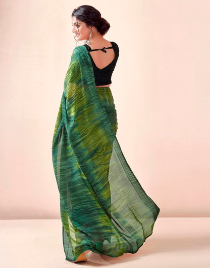 Ready to Wear Dark Green Georgette Printed Saree