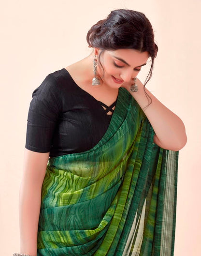 Ready to Wear Dark Green Georgette Printed Saree