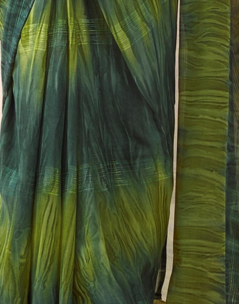 Ready to Wear Dark Green Georgette Printed Saree