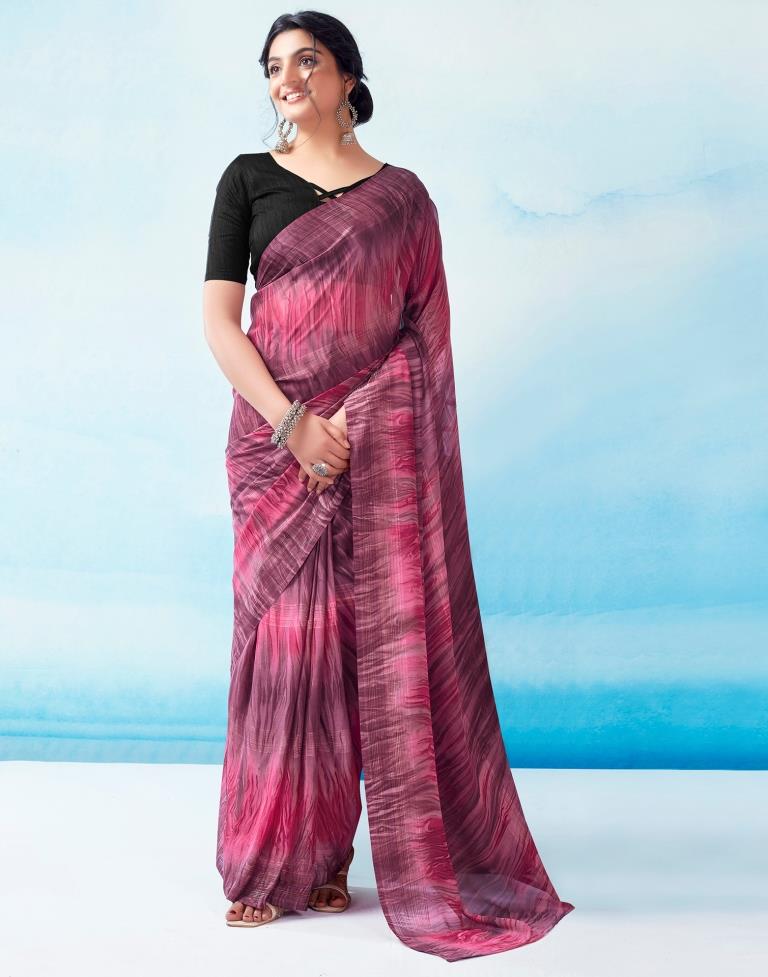Ready to Wear Wine Georgette Printed Saree