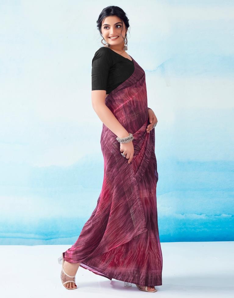 Ready to Wear Wine Georgette Printed Saree