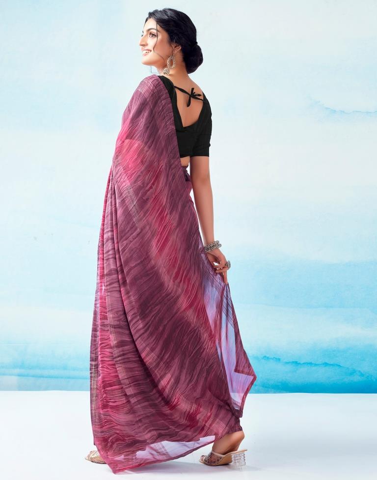 Ready to Wear Wine Georgette Printed Saree