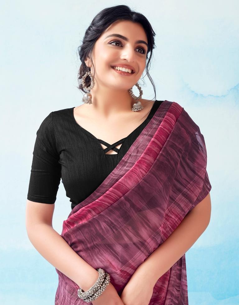 Ready to Wear Wine Georgette Printed Saree