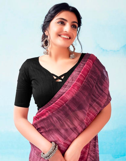 Ready to Wear Wine Georgette Printed Saree