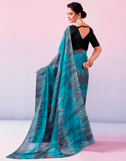 Ready to Wear Grey & Blue Georgette Printed Saree