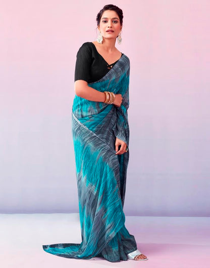 Ready to Wear Grey & Blue Georgette Printed Saree