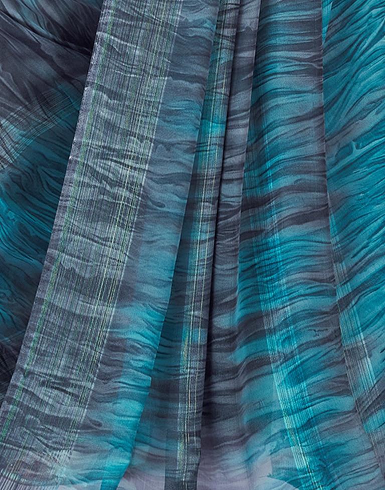 Ready to Wear Grey & Blue Georgette Printed Saree